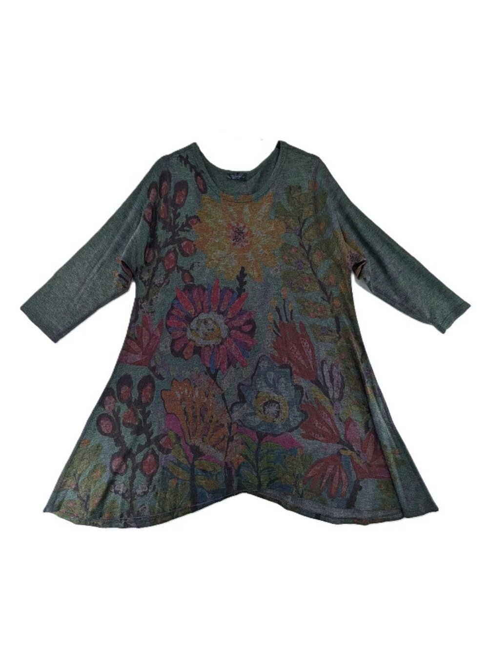 Inoah Tunic Top Womens Size Large Artsy Boho Knit 3/4 Sleeves Pullover VTG USA